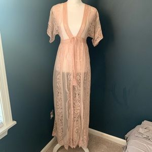Aakaa Pink Lace Cover Up, S
